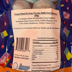 Dr. Sour Powder Balls Sour Blueberry - Freeze Dried Sweets - Vegetarian & Halal, Gluten-Free