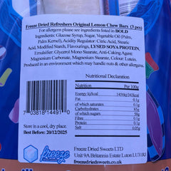 Refreshers Original Lemon Chew Bar - Freeze Dried Sweets - Vegan, Vegetarian & Halal