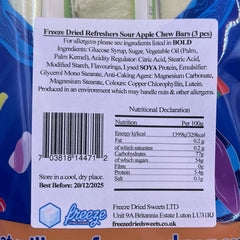 Refreshers Sour Apple Chew Bar - Freeze Dried Sweets - Vegan, Vegetarian & Halal