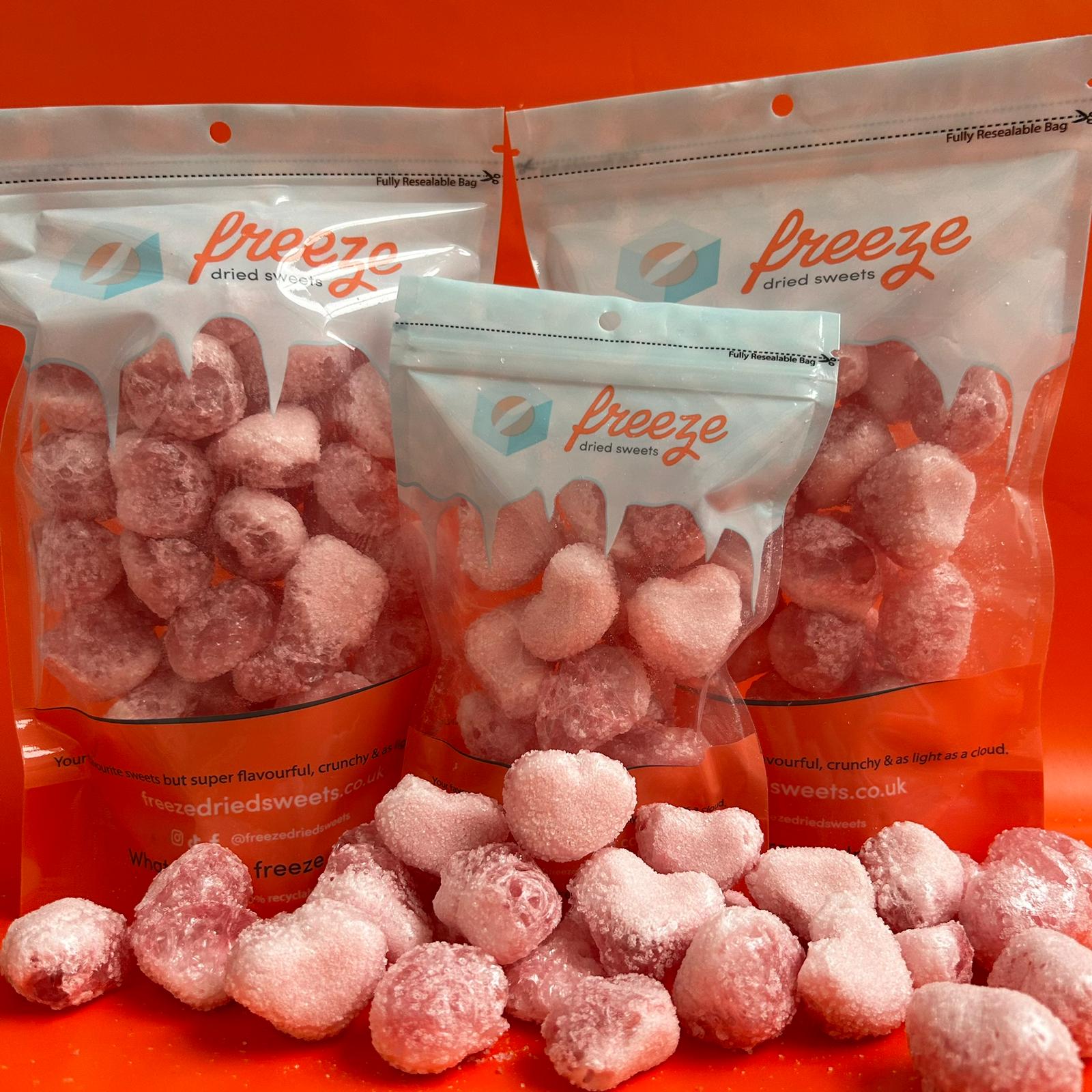 Fizzy Strawberry Hearts - Freeze Dried Sweets - Halal and Dairy Free