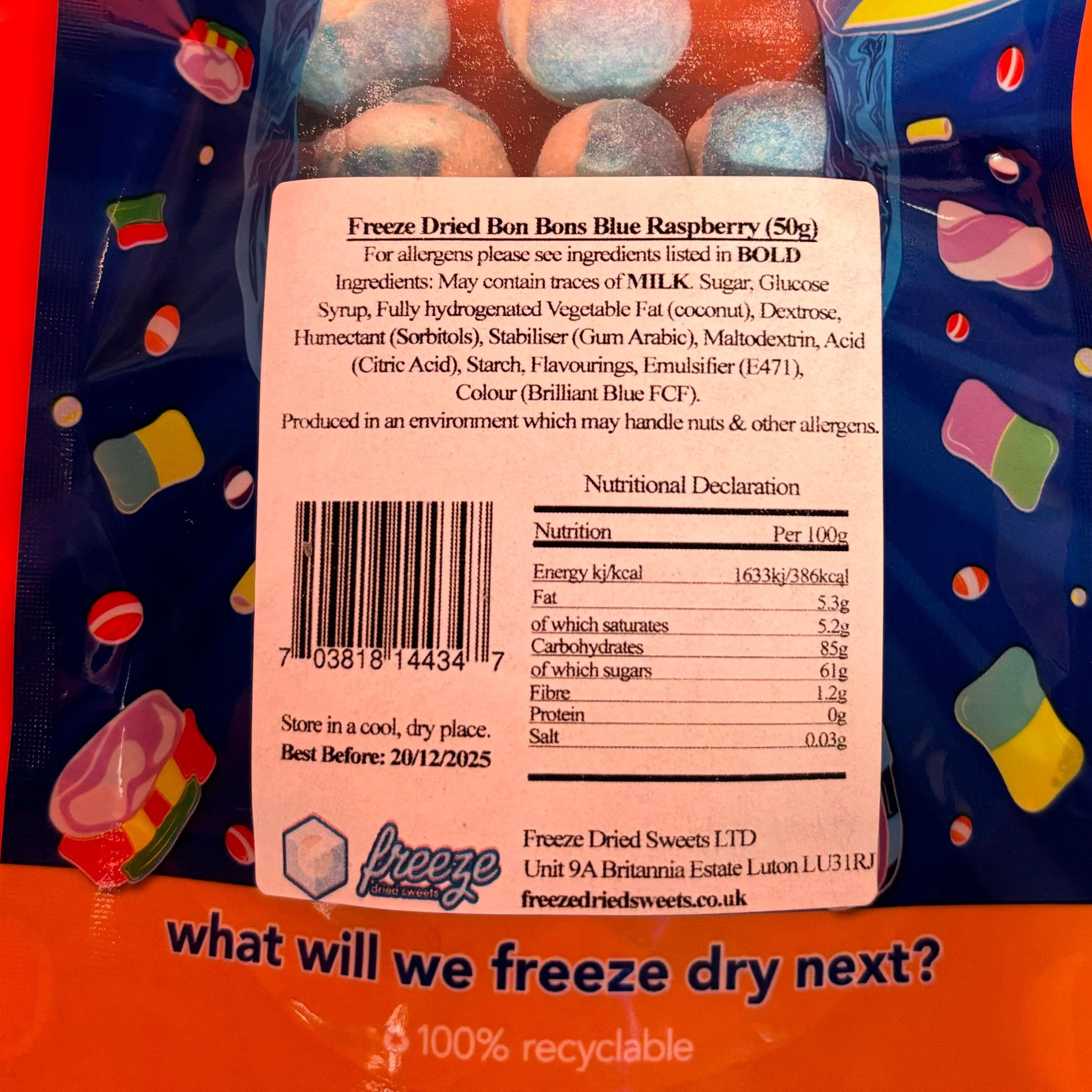 Bon Bons Blue Raspberry - Freeze Dried Sweets - Vegetarian & Halal