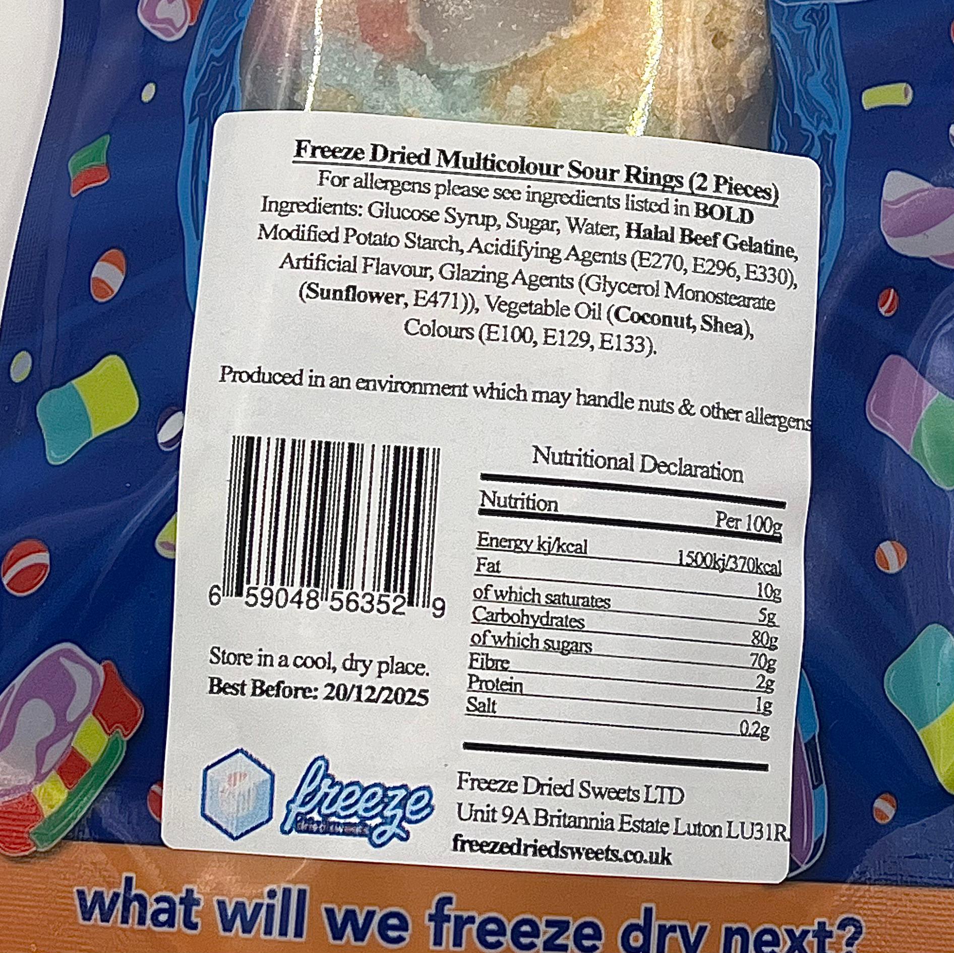 Multicolour Sour Rings - Freeze Dried Sweets - Gluten-Free