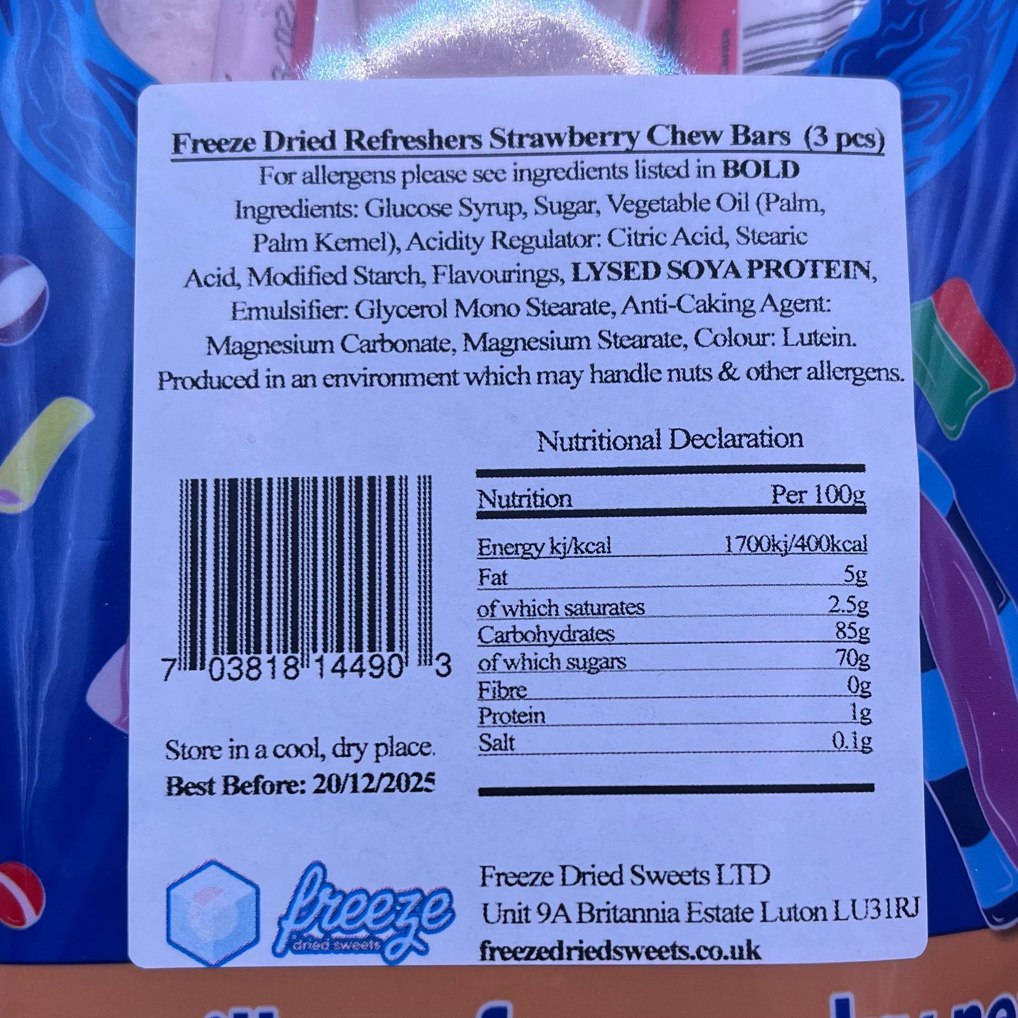 Refreshers Strawberry Chew Bar - Freeze Dried Sweets - Vegan, Vegetarian & Halal